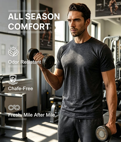 100% Merino Wool T-Shirts for Men - Lightweight Wool Base Layer, Short Sleeve Crewneck Undershirt