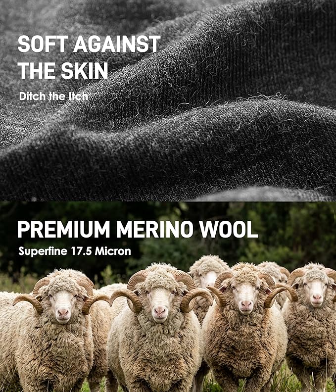 100% Merino Wool T-Shirts for Men - Lightweight Wool Base Layer, Short Sleeve Crewneck Undershirt