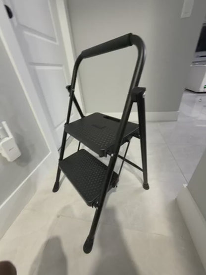 noodulike Step Ladder, 2 Step Stool Foldable with Anti-Slip Pedal & Comfortable Handrail, 800lbs Capacity Sturdy Steel Ladder, Protable Heavy Duty Step Stool for Kitchen, Garage & Outdoor Use, Black